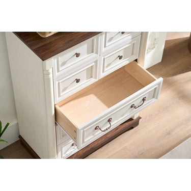 7 Drawer Dresser Chest For Bedroom With Wooden Base And Riser Trim